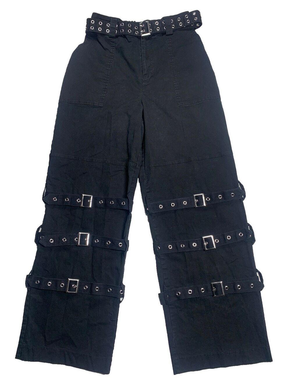 Current Mood Dolls Kill Black Wide Leg Buckle Cargo Pants Goth Grunge Size M